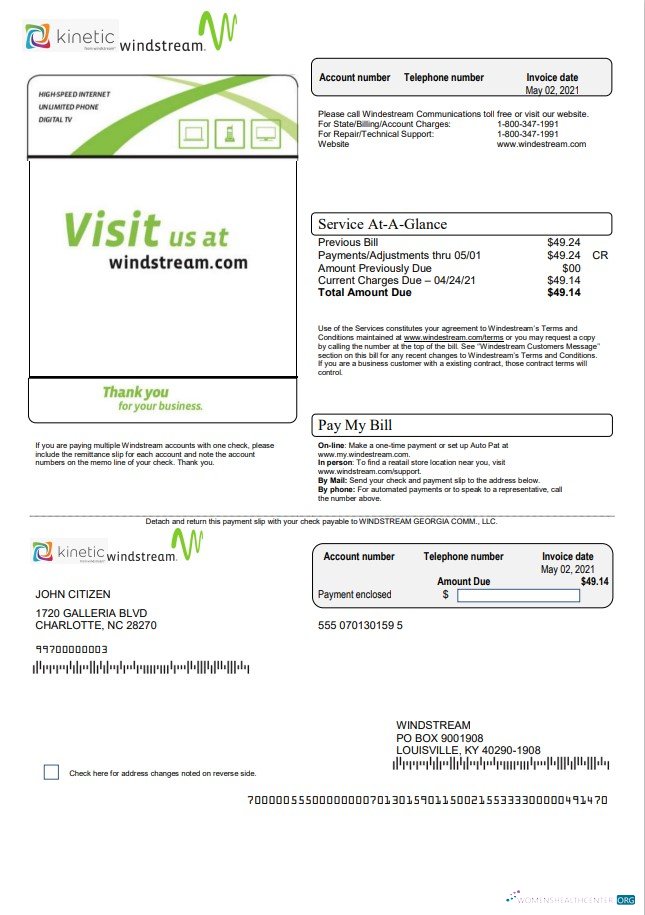 download USA Windstream Holdings, Inc. utility bill template in Word and PDF format PDF template